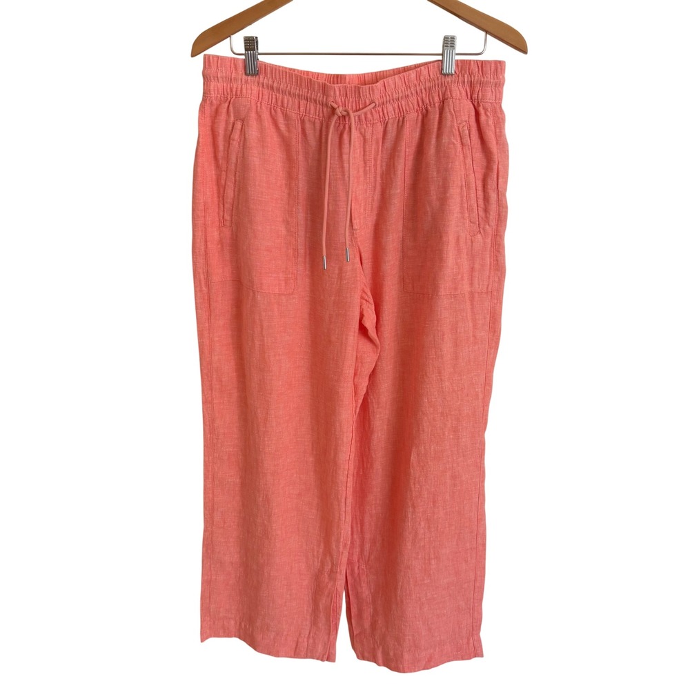 Athleta Petite 12P Cabo Linen Wide Leg Pants Coral Pink 533474